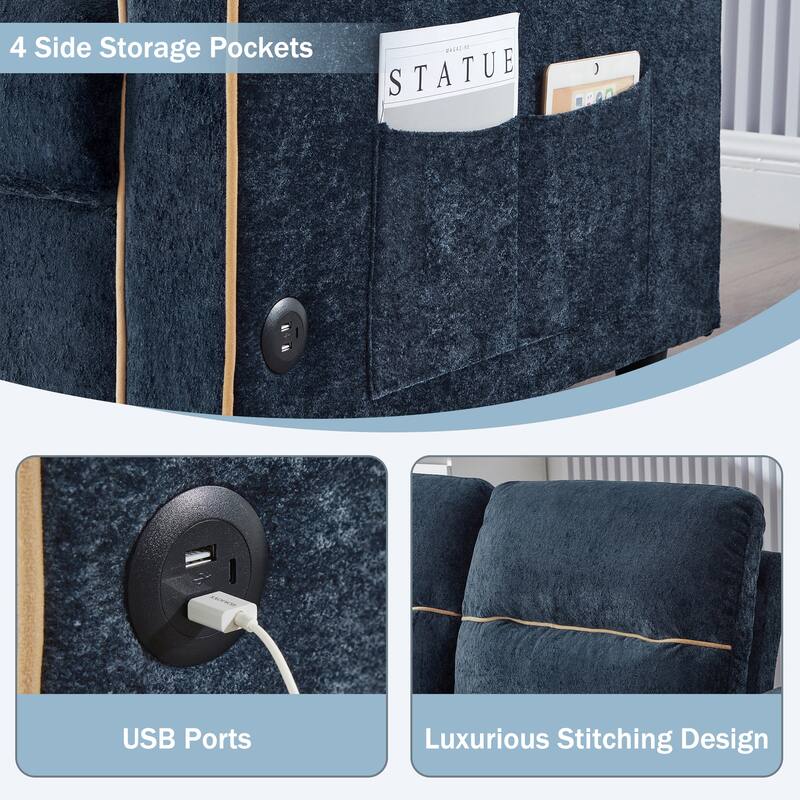 GDFStudio - 58" Chenille Convertible Sleeper Sofa with USB