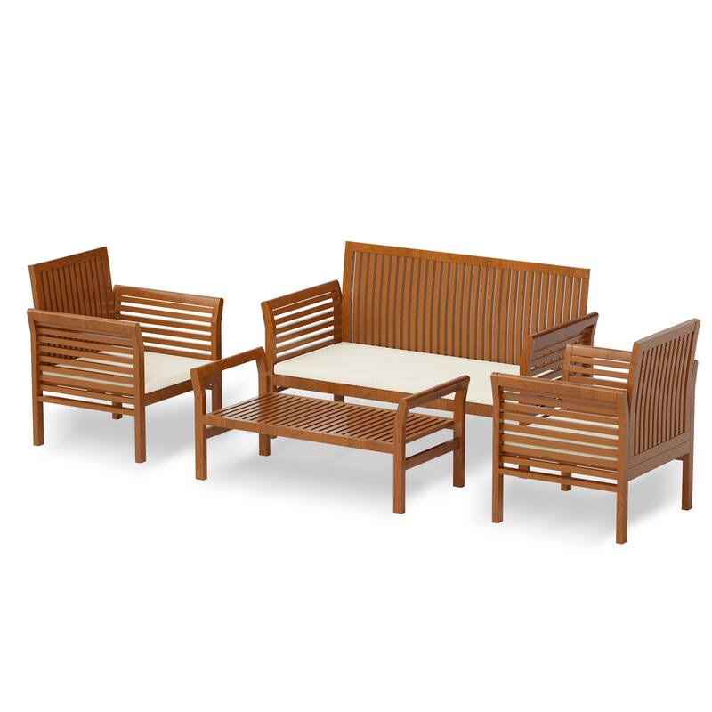 EROMMY 4-Piece Wood Patio Furniture Set with Waterproof Cushions, Outdoor Conversation Set for Garden Backyard Poolside
