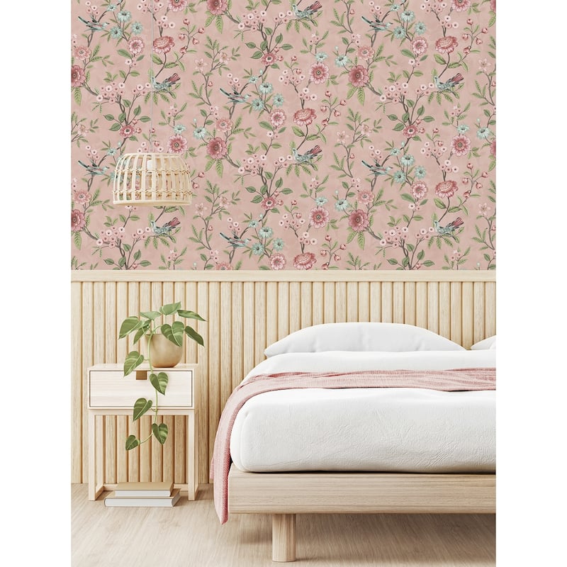 Fine Decor Elspeth Pink Floral Trail Wallpaper