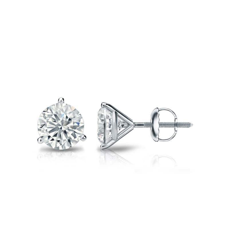 Auriya 14k Gold Lab Grown Round Diamond Stud Earrings 0.50 to 5.00 ct. tw. 3-Prong Screw-Back (F-G VS) - White - 1.50 ct. tw.