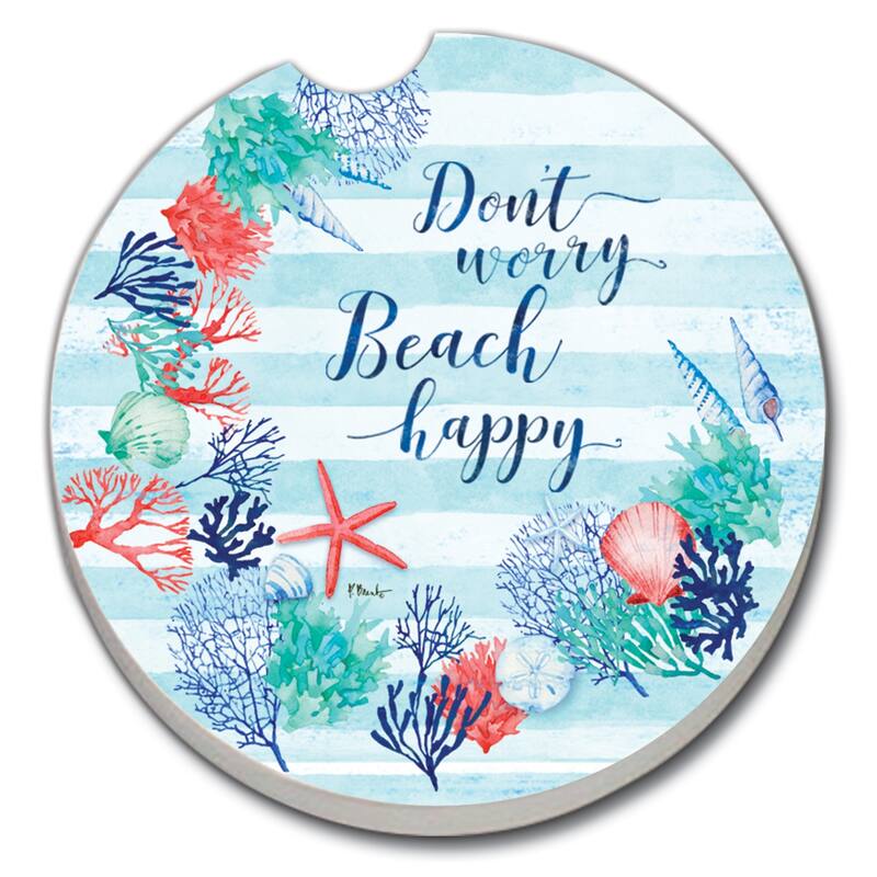 Counterart Absorbent Stoneware Car Coaster, Beach Inspiration, Set of 2 - 2.5