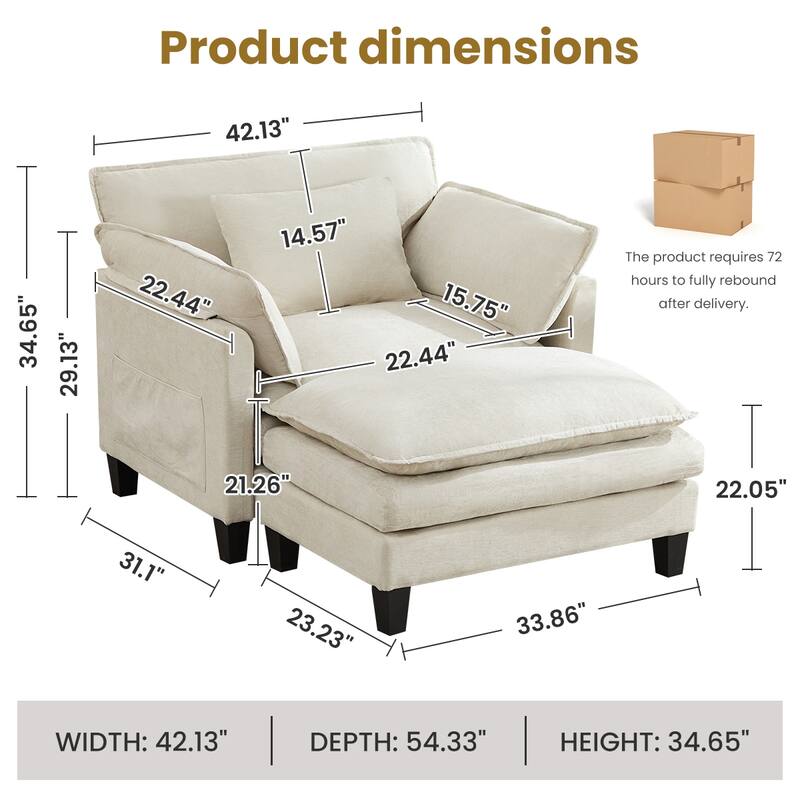 Accent Chair Side Chair Reception Chair with Removable Ottoman, Beige Upholstered Chair Reading Chair
