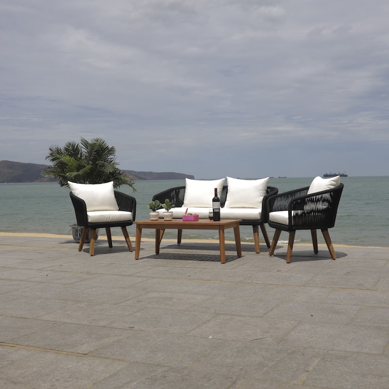 SAFAVIEH Outdoor Tobia 4-Piece Patio Conversation Set - 55W x 30D x 28H