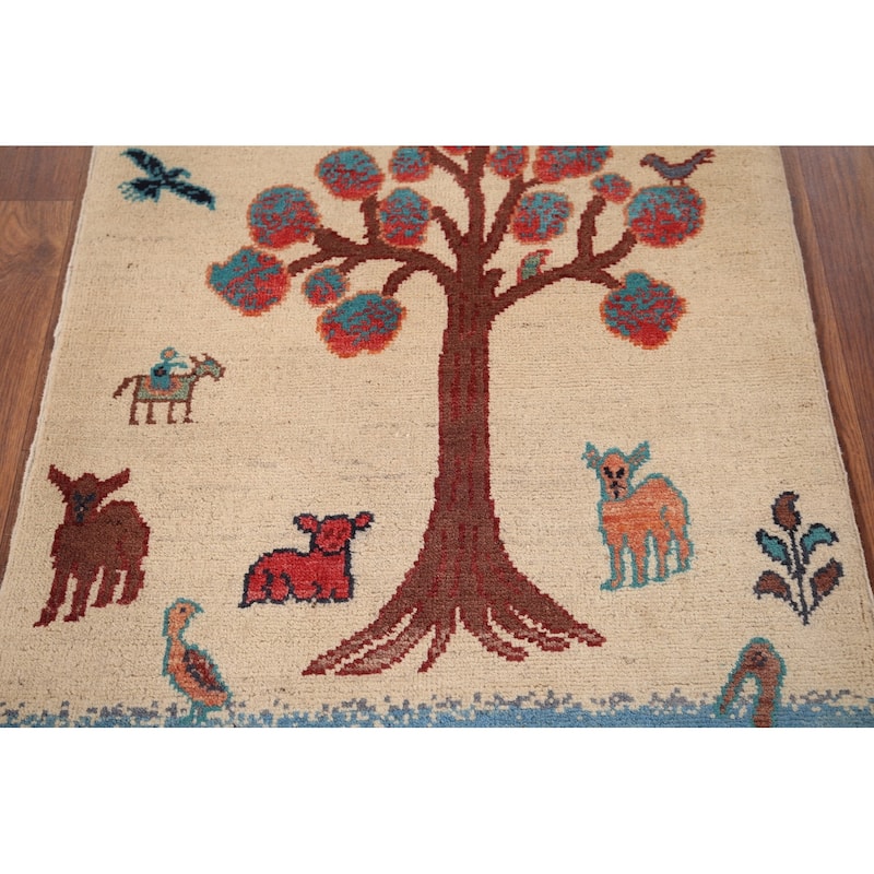 Animals Pictorial Ziegler Oriental Foyer Rug Handmade Wool Carpet - 2'1" x 3'0"