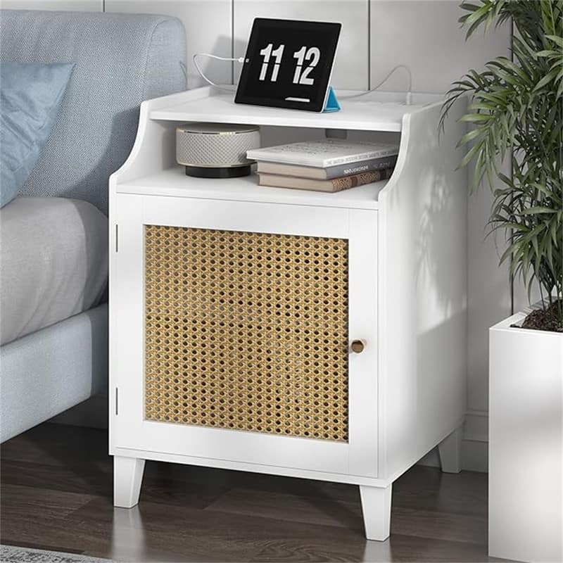 Nightstand with Rattan Door