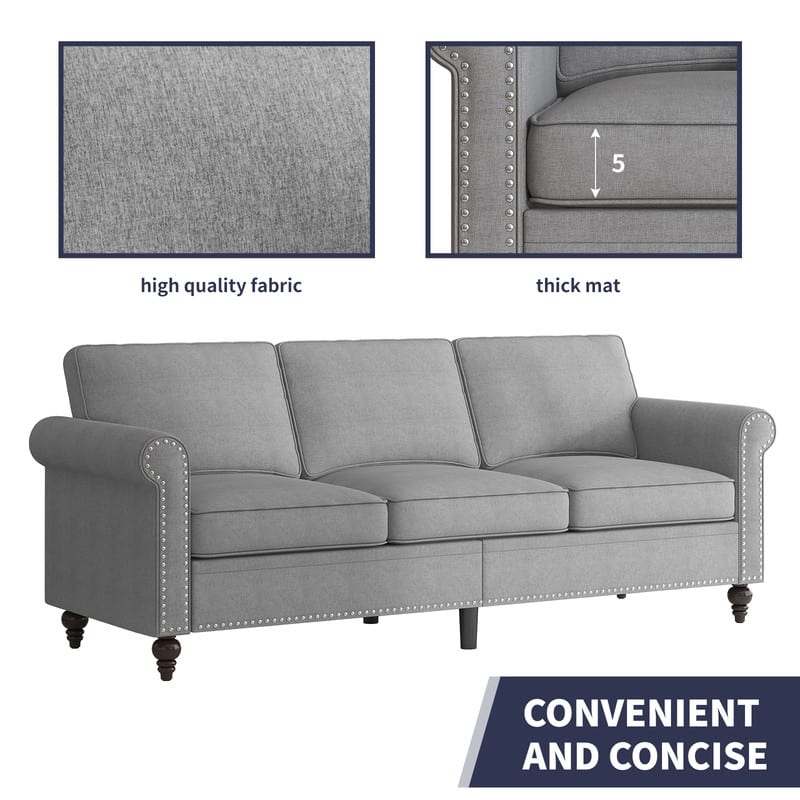 Mixoy 2 Piece Living Room Sofa Set with Rivet Design,Linen 3-Seater Sofa Couch,Loveseat Sofa/Single Sofa Chair