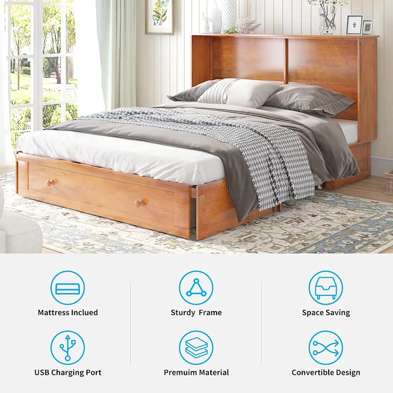 Mixoy Murphy Bed with Charging Station,Built-in Mattress