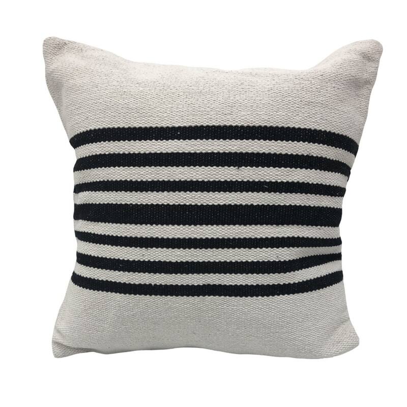 Handwoven Reversible Striped Cotton Throw Pillow Cover - 22" - White and Black