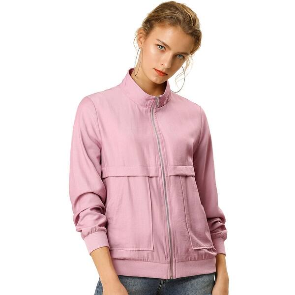 Shop Women S Lightweight Classic Casual Stand Collar Pockets