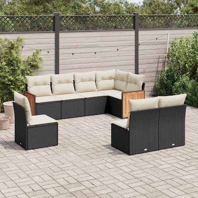 vidaXL Patio Sofa Set with Cushions Outdoor Conversation Furniture Poly Rattan