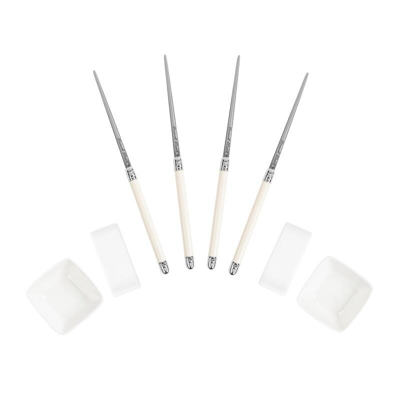 French Home Chopsticks with Faux Ivory Handles, Ceramic Rests and Sauce