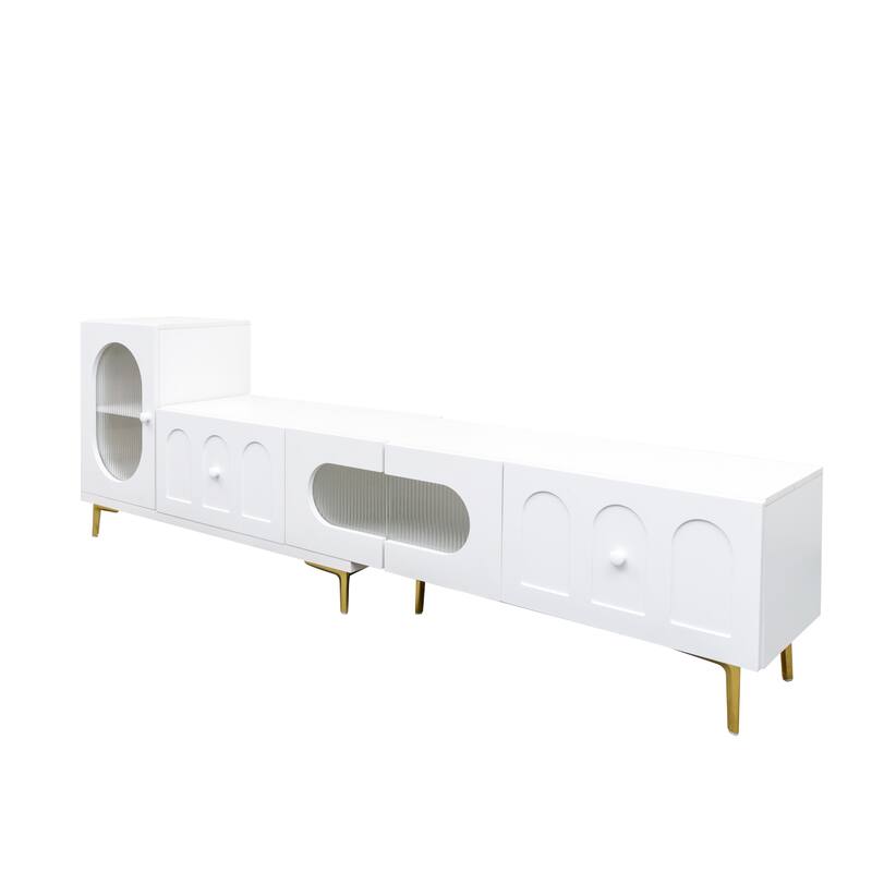 Extendable TV Stand with Storage Cabinets, Modern Entertainment Center Media Console Table for Living Room