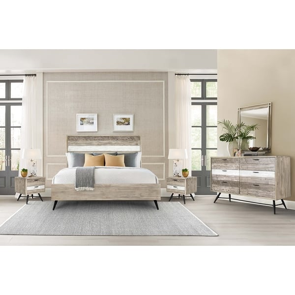 slide 2 of 16, Bridges Modern Two-Tone Acacia Wood 4-Piece Bedroom Set