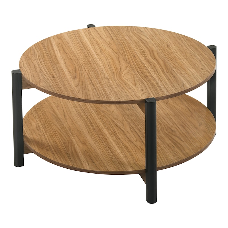 Furniture of America Rovion Round Wood Coffee Table with Open Bottom Shelf