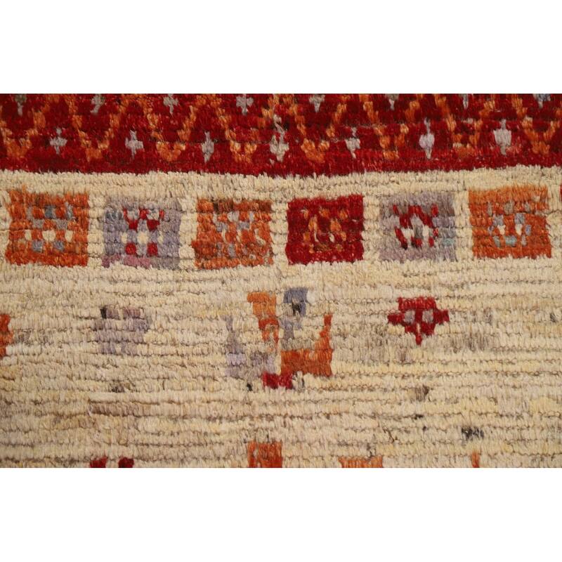 Hand Knotted Oriental 100% Wool Carpet Modern Tribal Beige & Ivories Moroccan Area Rug - 7' 10'' X 5' 9''