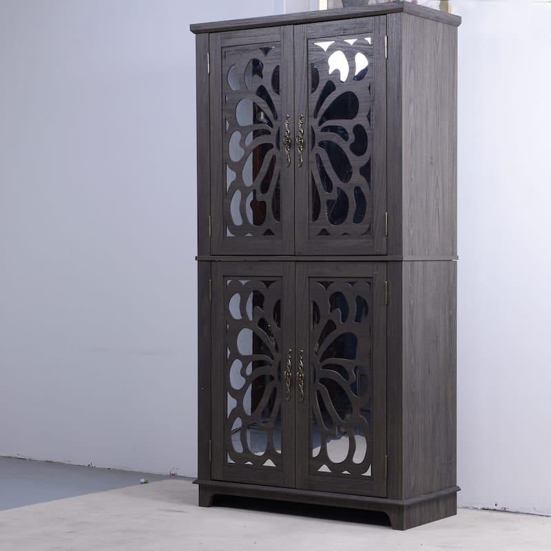 Display sideboard buffet with 4 Acrylic Mirrored doors, Adjustable Shelves storage Cabinet for Kitchen, Living Room