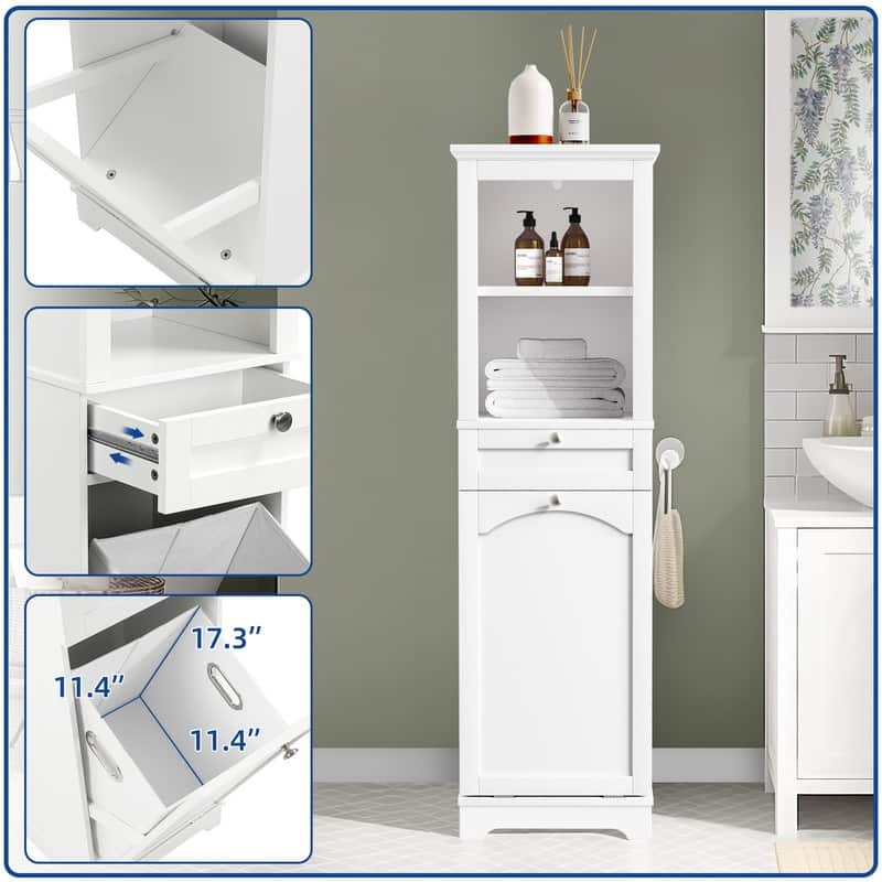 Moasis 53" Tall Tilt Out Laundry Hamper Bathroom Storage Cabinet