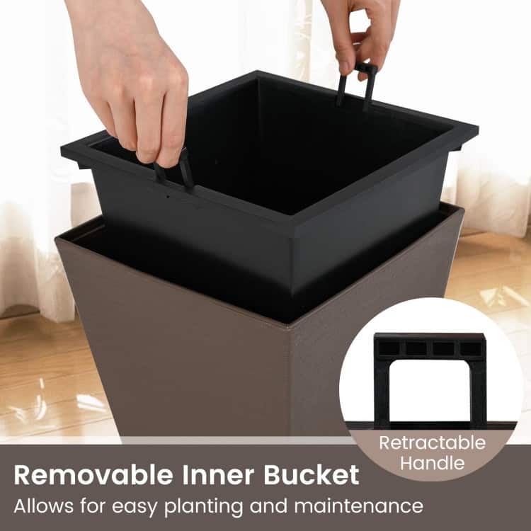 Brown PP Self-Watering Flowerpots Set of 2 with Removable Inner Bucket