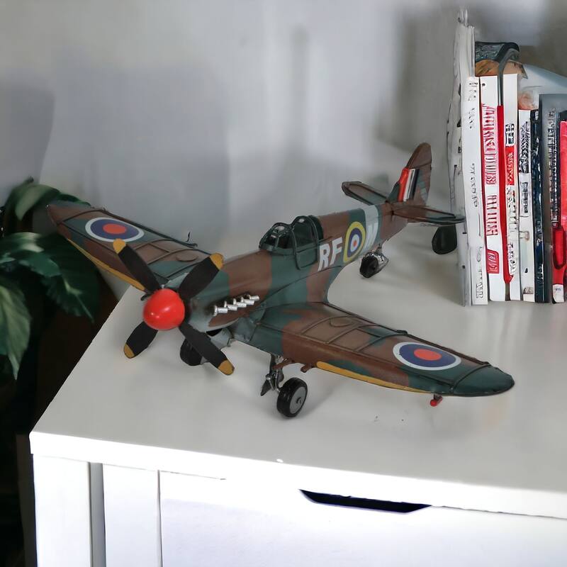 HomeRoots 6" Green Metal Hand Painted 1940 Green and Brown Spit Fire Model Airplane - 17.75' X '6' X '16.5 - 17.75' X '6' X '16.5