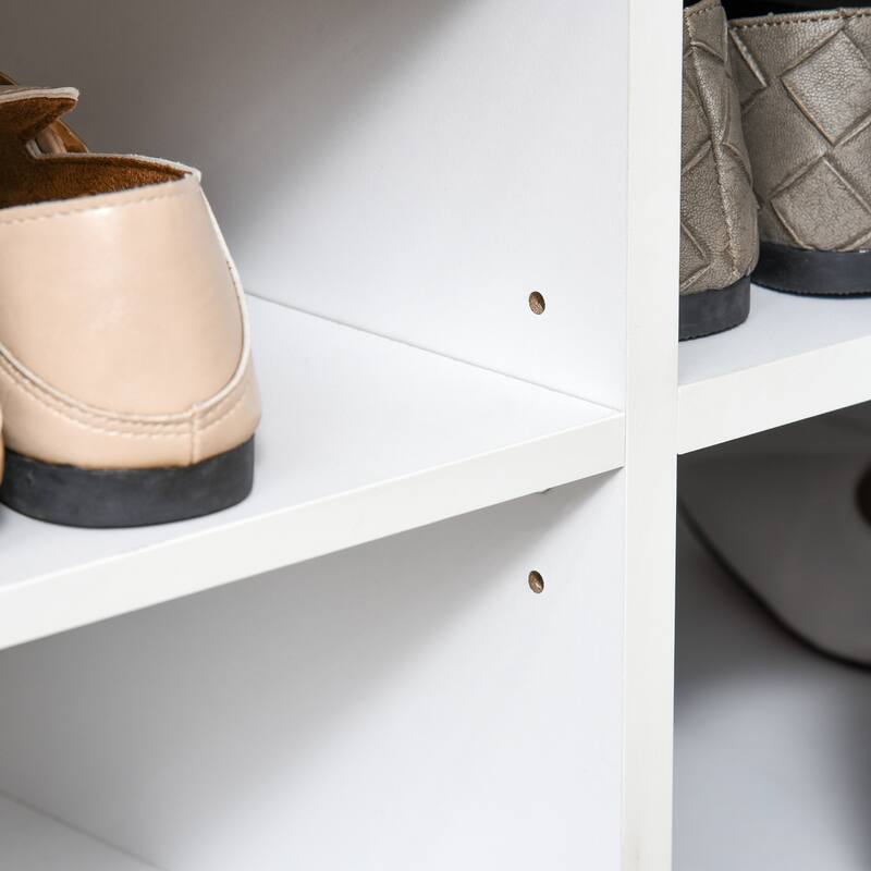 Entryway Shoe Bench Storage Ottoman with Sliding Doors