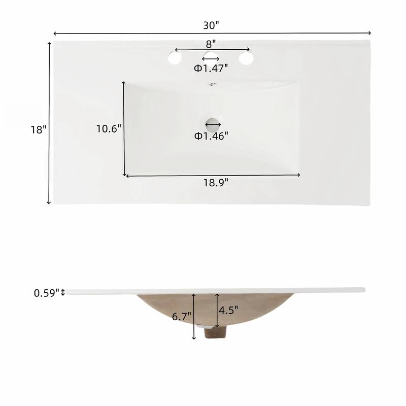 30 Inch Vintage Rectangle Bathroom Vanity with Ceramic Sink