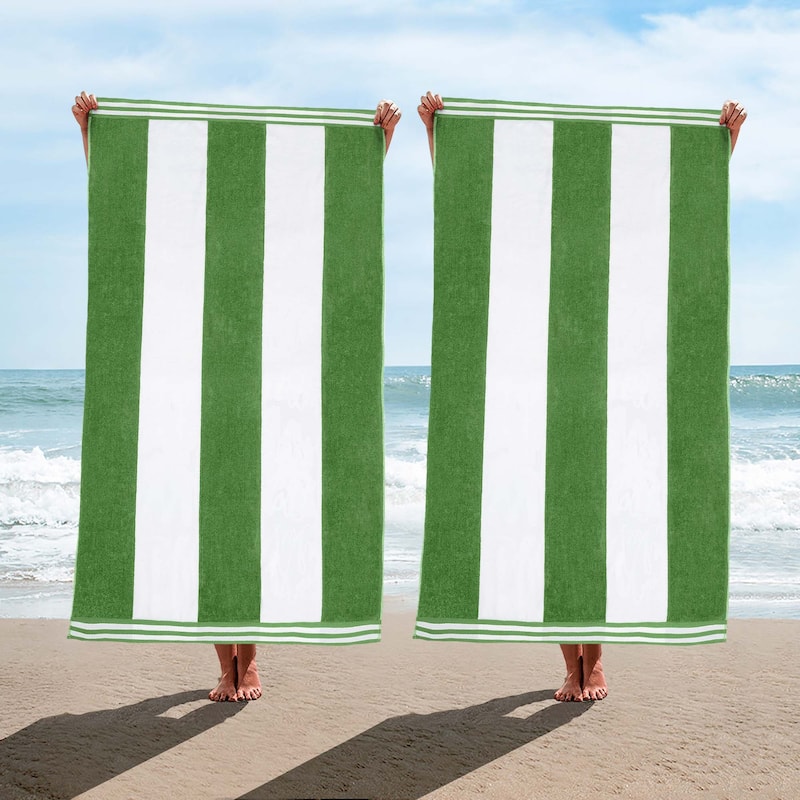 Superior Cabana Stripe Oversized Cotton Beach Towel (Set of 2)
