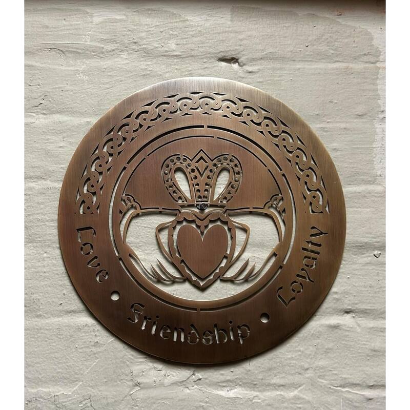 Steel Claddagh Wall Hanging with Irish Symbol, 12-Inch Round Design - 12” L x 12” H