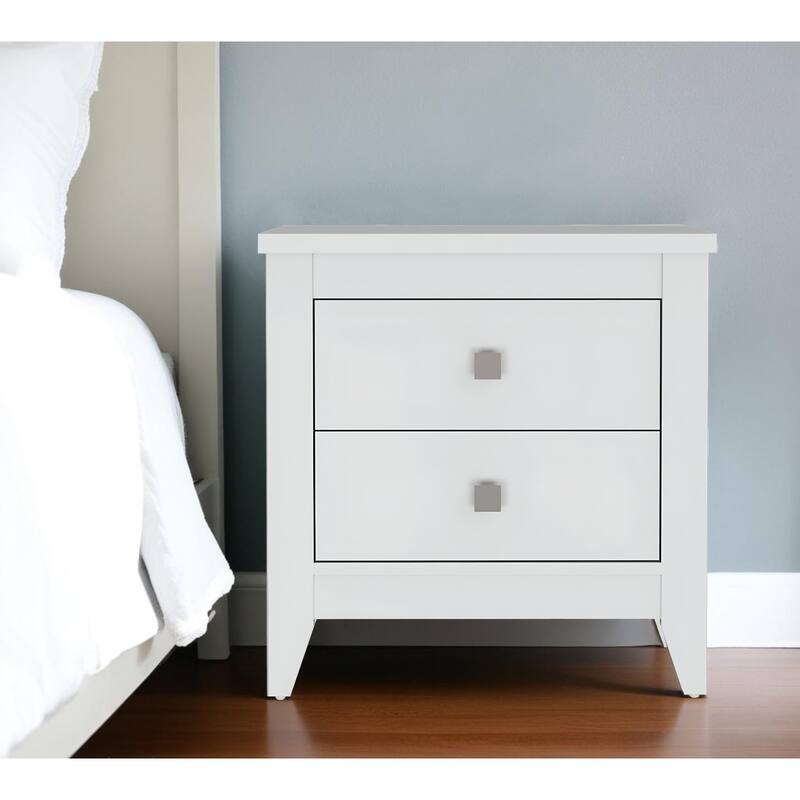 HomeRoots 24" White Wood Two Drawer Nightstand - White - 2-drawer