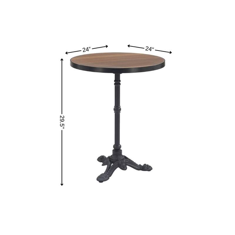 24" Walnut and Black Wood And Aluminum Indoor Outdoor Pedestal Base Round Top Dining Table