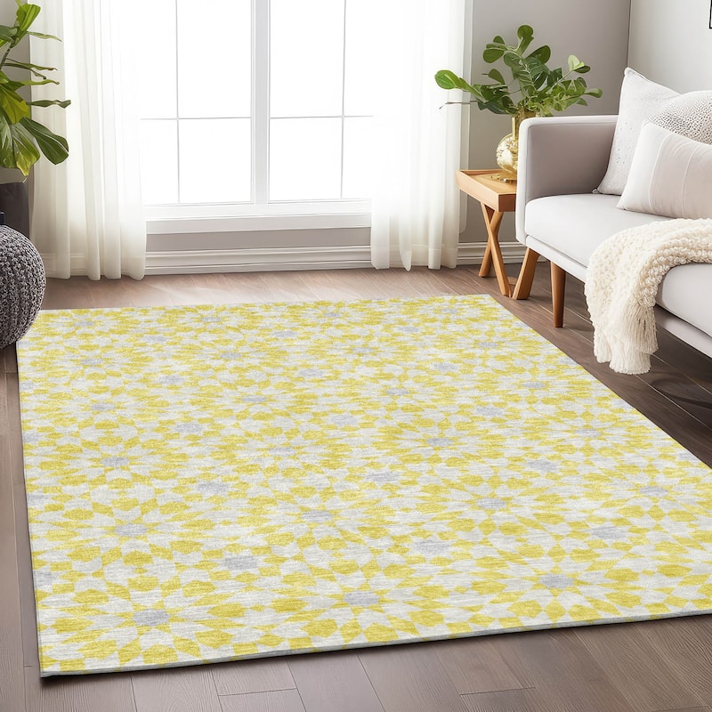 Premium Washable Super Soft Modern Mosaic Mayfield Rug - Yellow - 10' x 14' - Rectangle