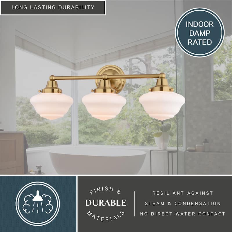 VAXCEL Eastgate Bathroom Vanity Wall Light Fixture, White Frosted Opal Glass Schoolhouse Shade, Dimmable, LED Compatible