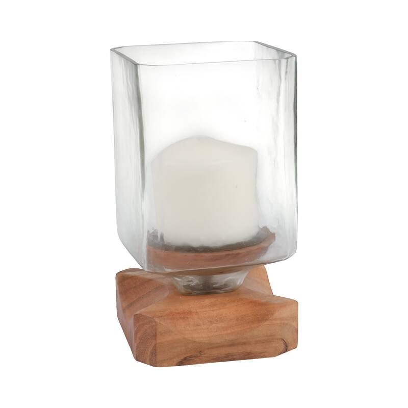 Decorative Wood and Glass Hurrican Pillar Candle Holder