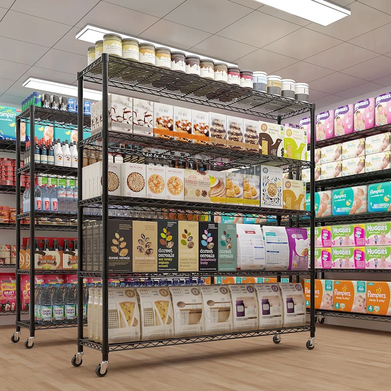 5-Tier Black Steel Wire Adjustable Height Storage Shelves Rack for Tools and Equipment - 59.06” x 17.72” x 74.02" (L x W x H)
