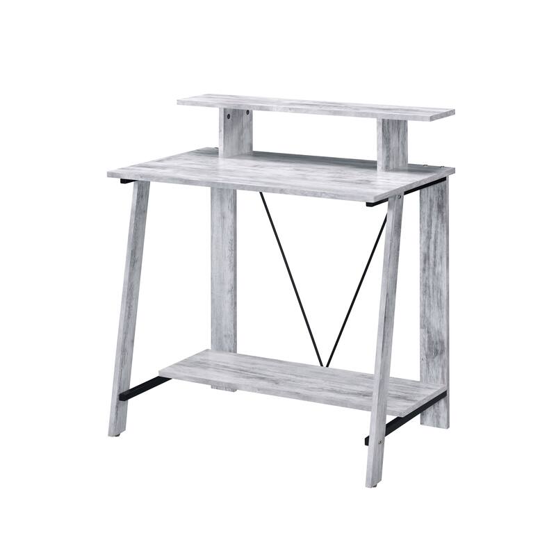 Modern Writing Desk with Storage Shelves and Sturdy Metal V-Back Reinforcement for Home or Office Workspace - Black+Grey