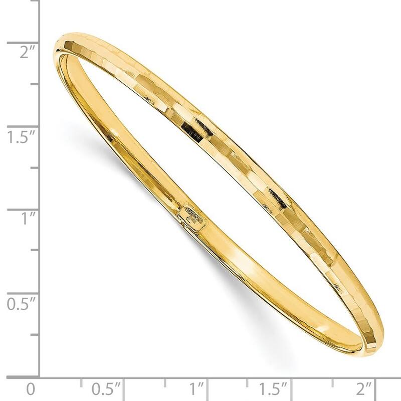 Curata 10k Yellow Gold Italian 8" 4.25mm Textured Slip-on Bangle Bracelet