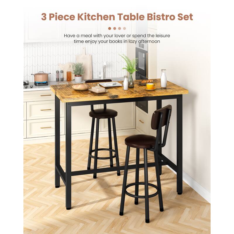 2 - Person Breakfast Nook Dining Set, Rectangular Pub Bistro Table and 2 Upholstered Chairs with Back for Home Kitchen