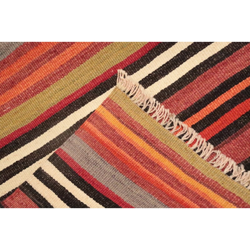Hand Woven Oriental 100% Wool Carpet Southwestern Geometric Oranges & Rust Kilim Area Rug - 10' 9'' X 5' 0''