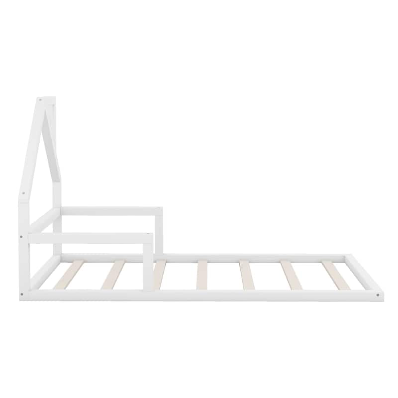 Pine Floor Bed with House Headboard