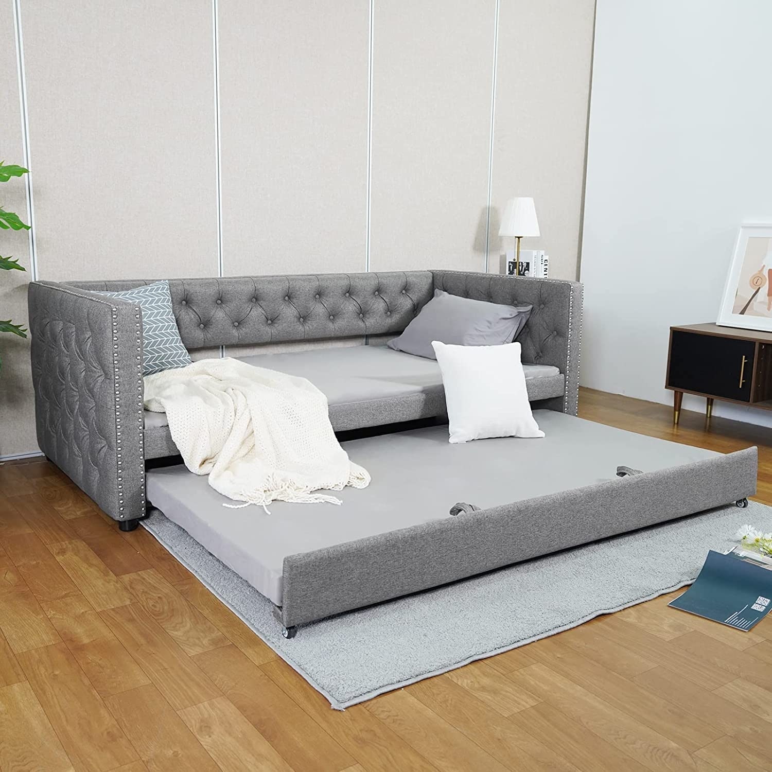 Mixoy Daybed with Trundle Space Saving Pull Out Sleeper Sofa Bed