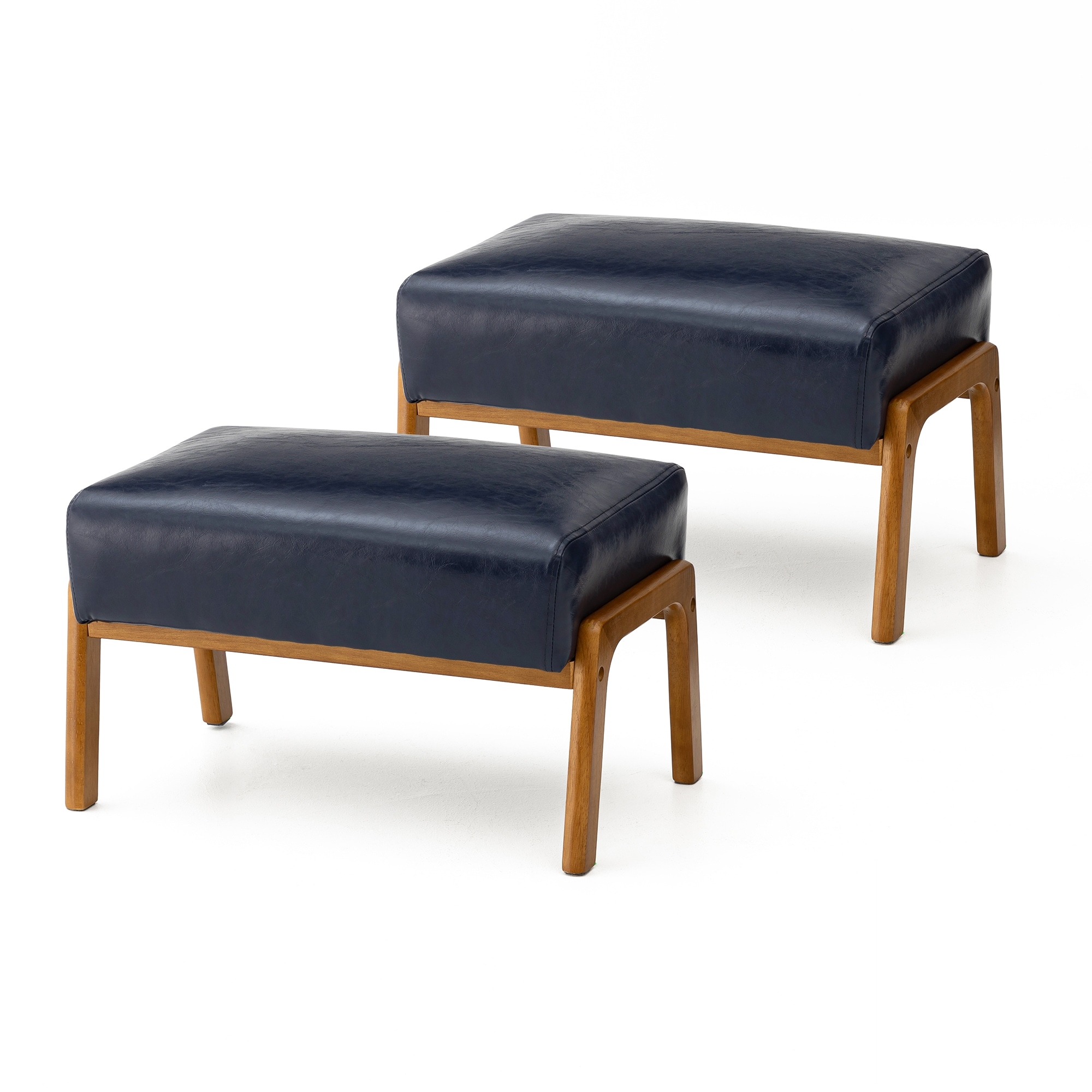 Glitzhome Set of 2 Mid-century Leatherette Ottoman Accent Stools