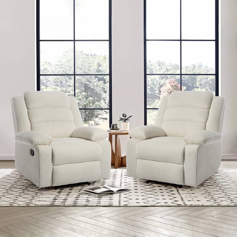 Classic Corduroy Upholstered Push Back Manual Recliner Chair(Set of 2)