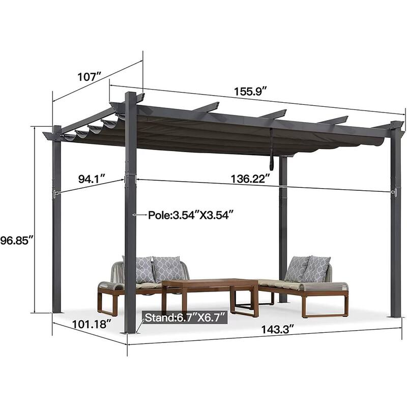 PURPLE LEAF Gazebo Outdoor Retractable Modern Large Size Pergola w Lights