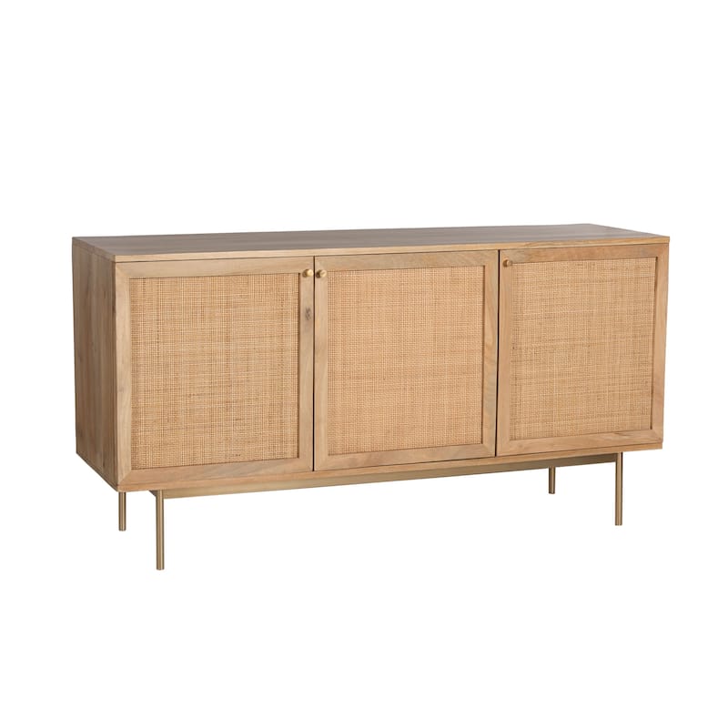 Curtis 3-Door Solid Wood with Natural Woven Cane Sideboard - Oak