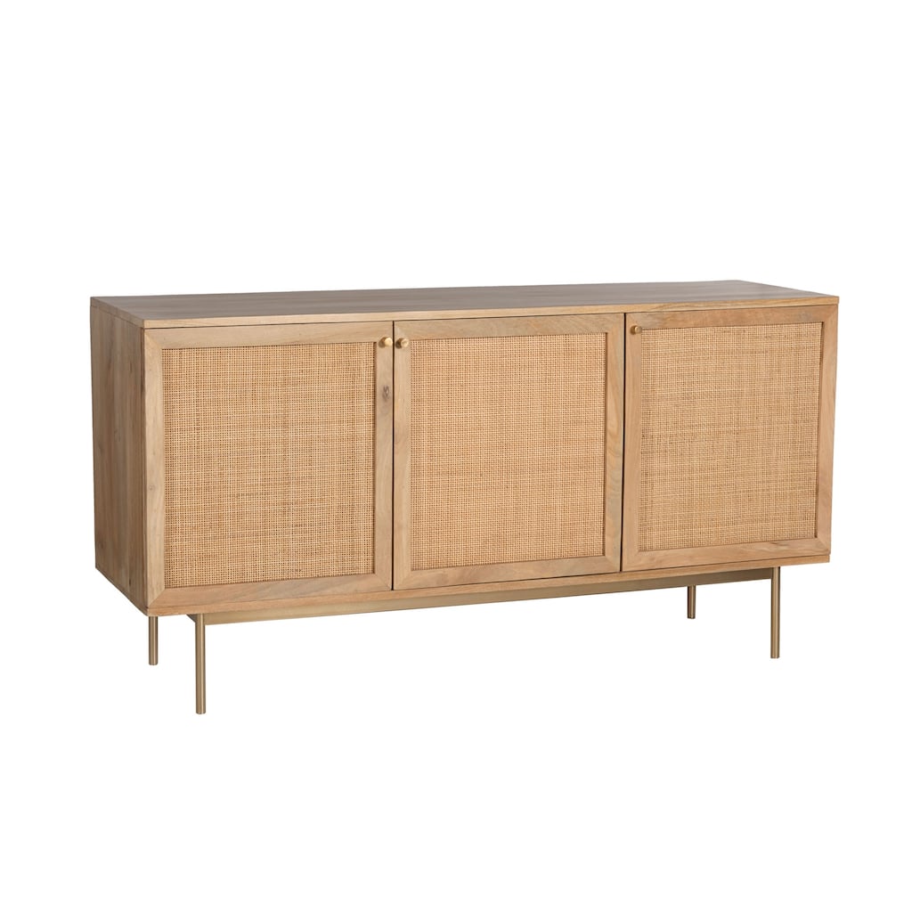 Curtis 3-Door Solid Wood with Natural Woven Cane Sideboard
