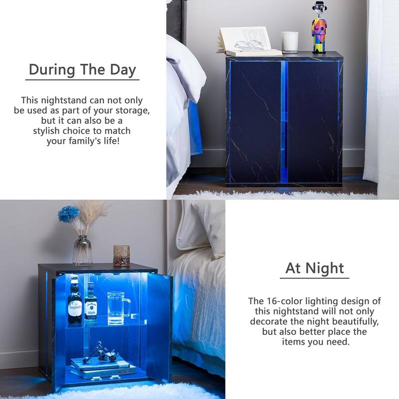 Nightstand with Glass Shelves and Led Lighting