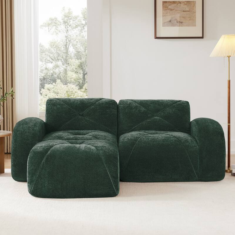 Velvet Tufted Loveseat Sofa Modular Couch, Boneless Deep Seat 2-Seater Couch, Available with/without Ottoman