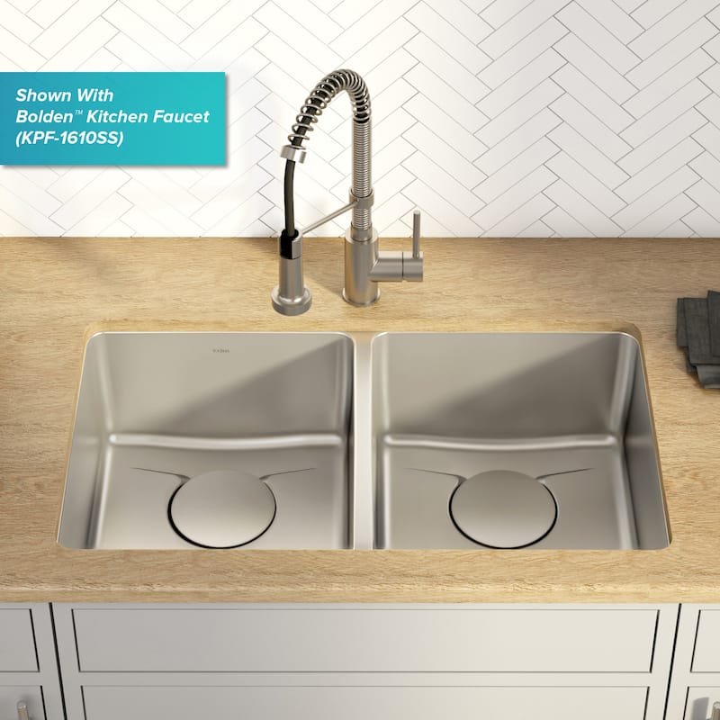 Kraus Dex 33" Double Basin 16 Gauge Stainless Steel Kitchen Sink for
