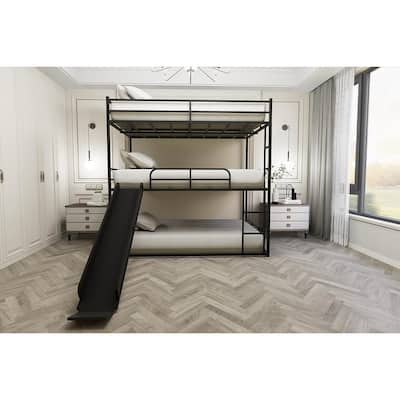 Twin Size House Loft Bed with Slide and Ladder, Black