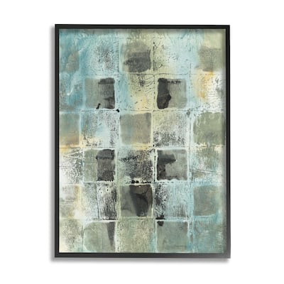 Stupell Grey Distressed Checkerboard Grid Abstract Block Shapes Framed Wall Art