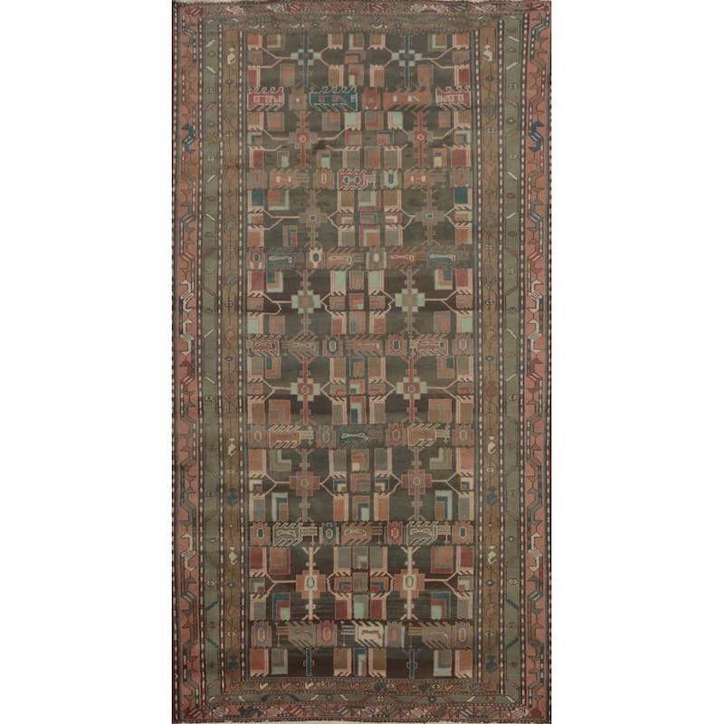 Hand Knotted Oriental 100% Wool Carpet Traditional Tribal Greys & Charcoal Ardebil Area Rug - 8' 11'' X 4' 8''